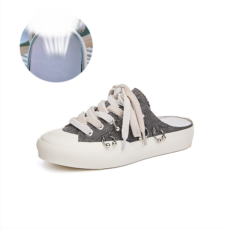 Naujo stiliaus uždaros šlepetės 2025 m. vasaros moteriški batai laisvalaikiui, storu padu, minkštu padu, madingi lauko moteriški drobiniai kvėpuojantys pusšlepetės moterims