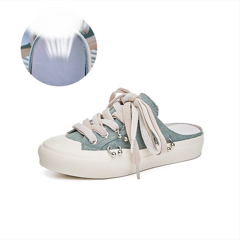 Naujo stiliaus uždaros šlepetės 2025 m. vasaros moteriški batai laisvalaikiui, storu padu, minkštu padu, madingi lauko moteriški drobiniai kvėpuojantys pusšlepetės moterims