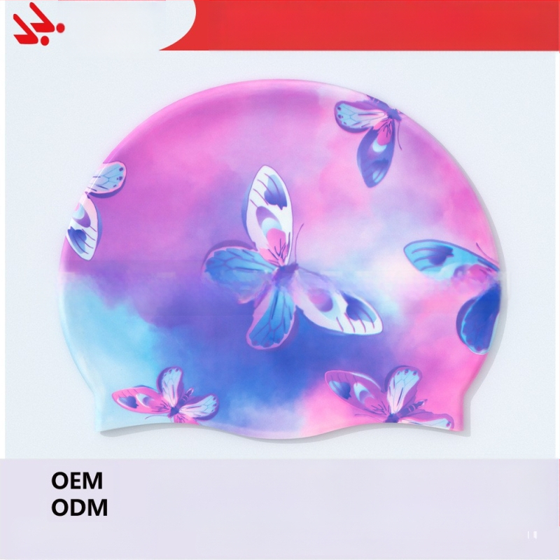 Suaugusiųjų „Amazon“ spalvos drugelio plaukimo kepuraitė, moteriška ilgų plaukų silikoninė plaukimo kepuraitė, padidinta moteriška ilgų plaukų kepuraitė