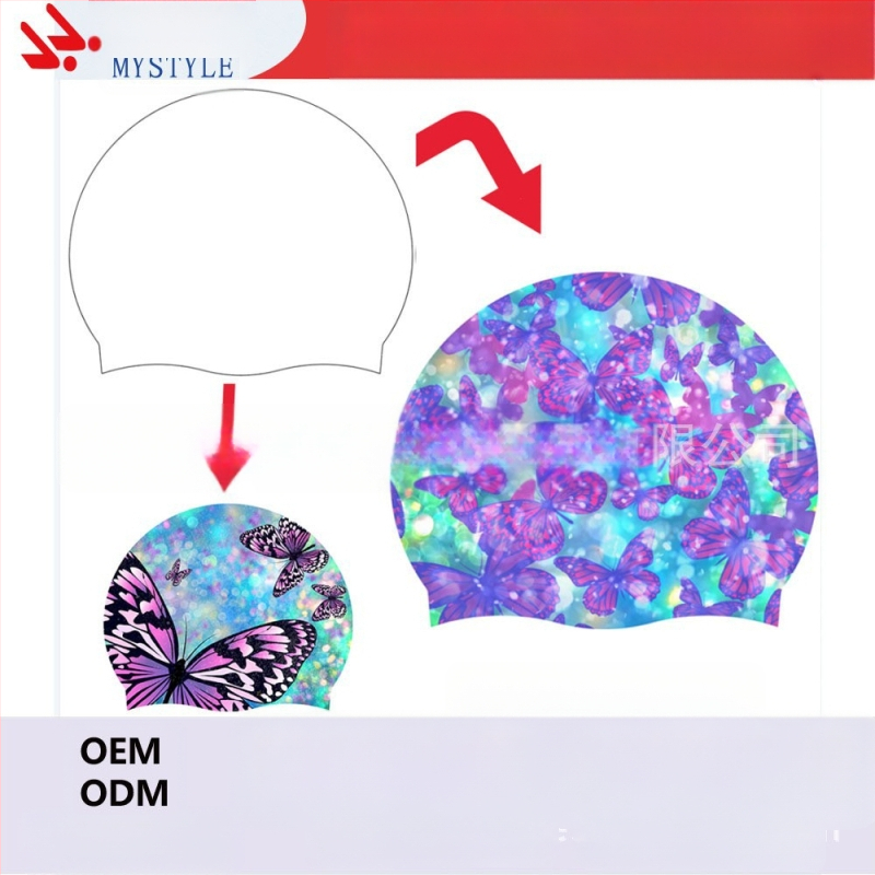Suaugusiųjų „Amazon“ spalvos drugelio plaukimo kepuraitė, moteriška ilgų plaukų silikoninė plaukimo kepuraitė, padidinta moteriška ilgų plaukų kepuraitė