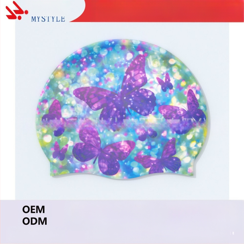 Suaugusiųjų „Amazon“ spalvos drugelio plaukimo kepuraitė, moteriška ilgų plaukų silikoninė plaukimo kepuraitė, padidinta moteriška ilgų plaukų kepuraitė