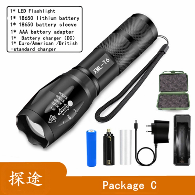 T6 zseblámpa alumínium ötvözetből készült hordozható multifunkcionális kis zseblámpa, fókuszáló XPE zseblámpa ajándékdoboz szett univerzális töltés