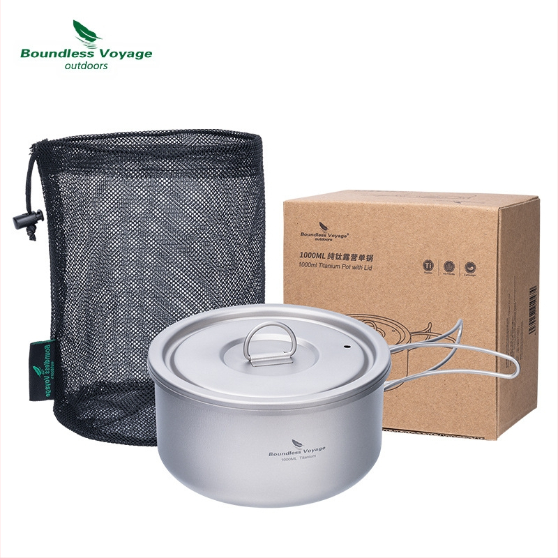 Biwei tīra titāna zupas katls, īpaši viegls un ērts kempinga katls, titāna katls, pusdienu kaste, apsildāms viena slāņa gatavošanas katls, salokāms rokturis.
