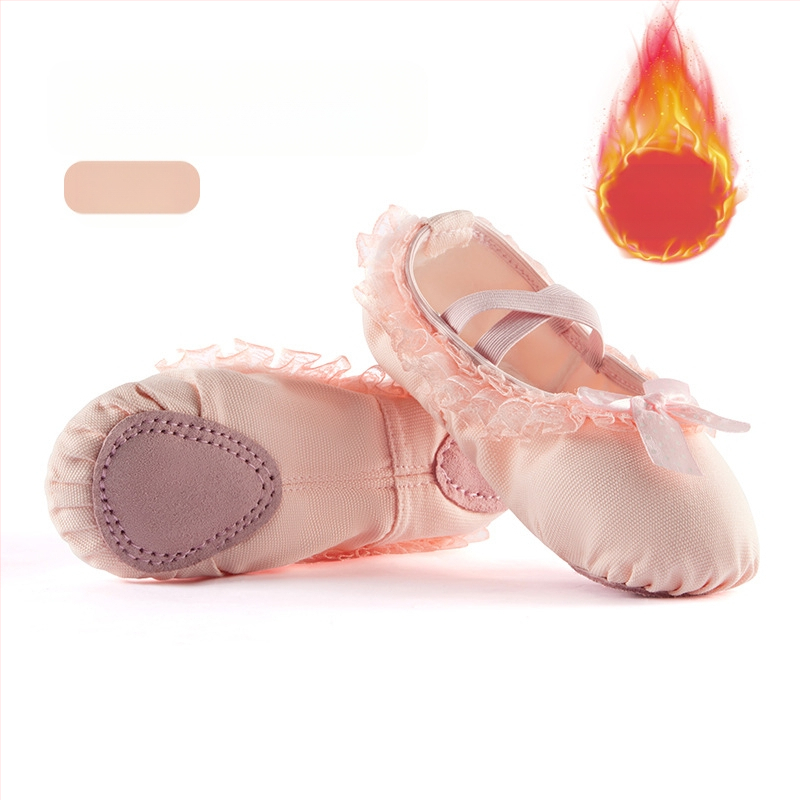 Tantsukingad naistele ja lastele pehme tallaga sügis- ja talveharjutusteks, fliisvoodriga, lihavad pitsilised kassiküünised, tüdrukute printsess-ballett, tantsukingad