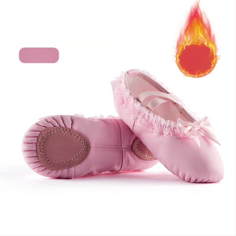 Tantsukingad naistele ja lastele pehme tallaga sügis- ja talveharjutusteks, fliisvoodriga, lihavad pitsilised kassiküünised, tüdrukute printsess-ballett, tantsukingad