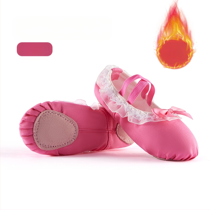 Tantsukingad naistele ja lastele pehme tallaga sügis- ja talveharjutusteks, fliisvoodriga, lihavad pitsilised kassiküünised, tüdrukute printsess-ballett, tantsukingad