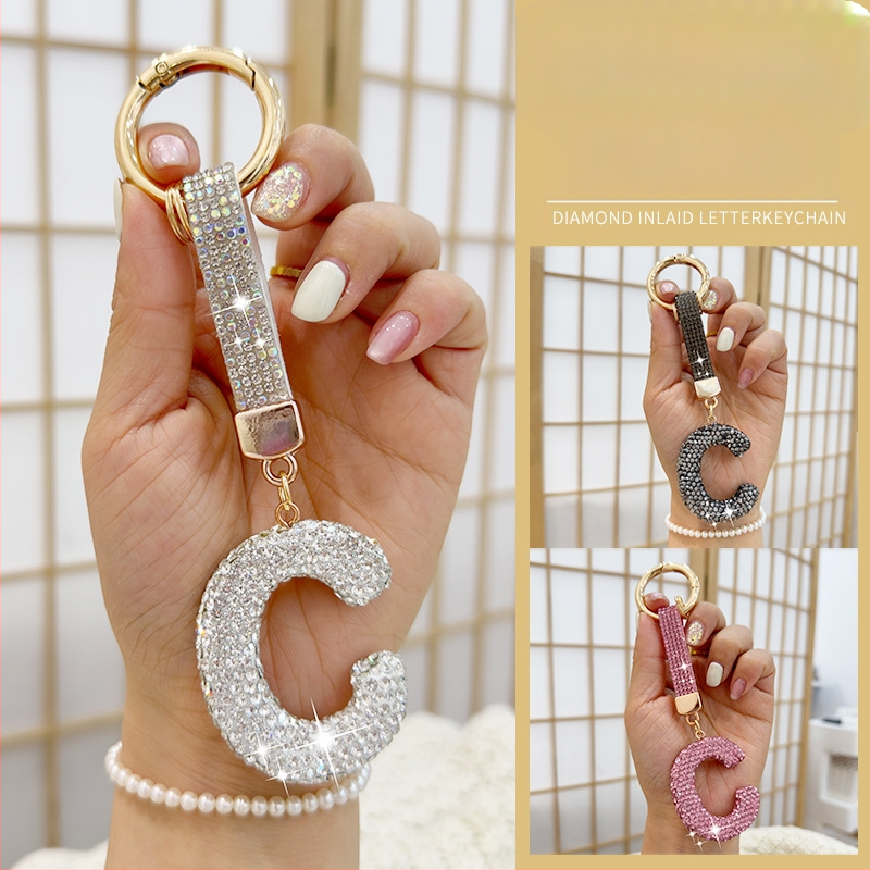 Диамантена буква автомобилна висулка ключодържател малък кръг цинкова сплав ключодържател аксесоари кръг Направи си сам чанта висулка на едро