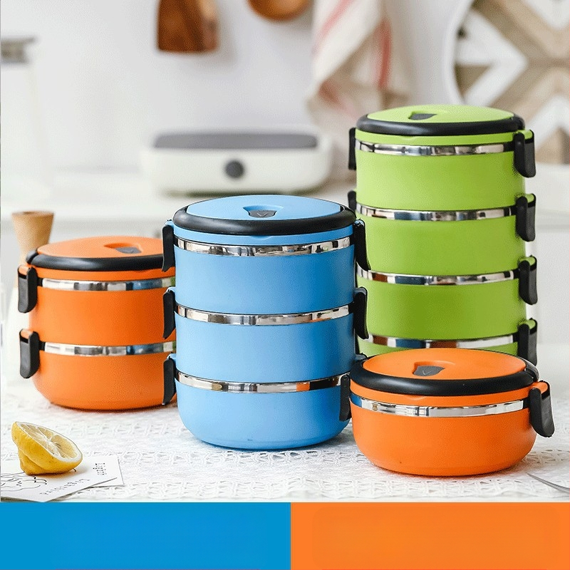 Rozsdamentes acélból készült, 304-es minőségű bento doboz, kerek, lezárt tartósítódoboz, többrétegű, kényelmes, szigetelt ebéddoboz, nyomtatott logóval