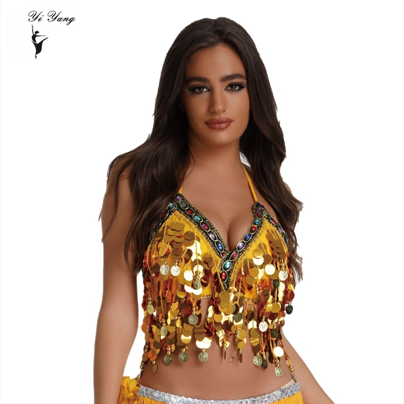 „Amazon“ blizgučiais puošta spalvinga, apvyniota krūtinės pilvo šokio liemenėlė, kabanti moneta, vario gongo scenos pasirodymas, spalvotas deimantinis blizgučiais puoštas viršus