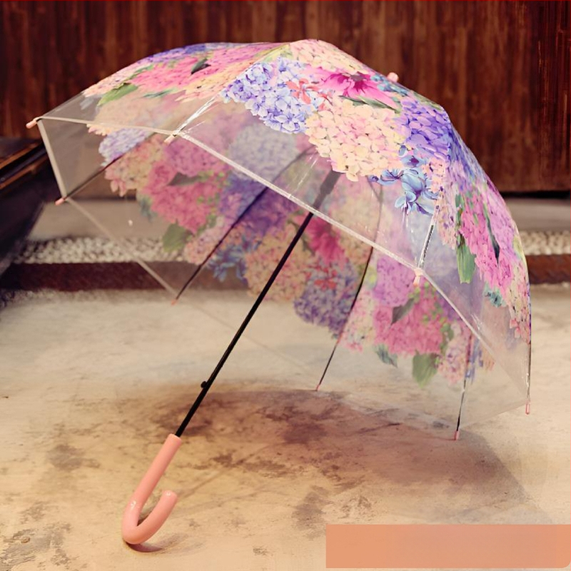Arkinis vintažinis permatomas skėtis moterims, drugelio formos, grybo formos skėtis, lenkta rankena, ilga rankena, pusiau automatinis tiesus skėtis studentėms