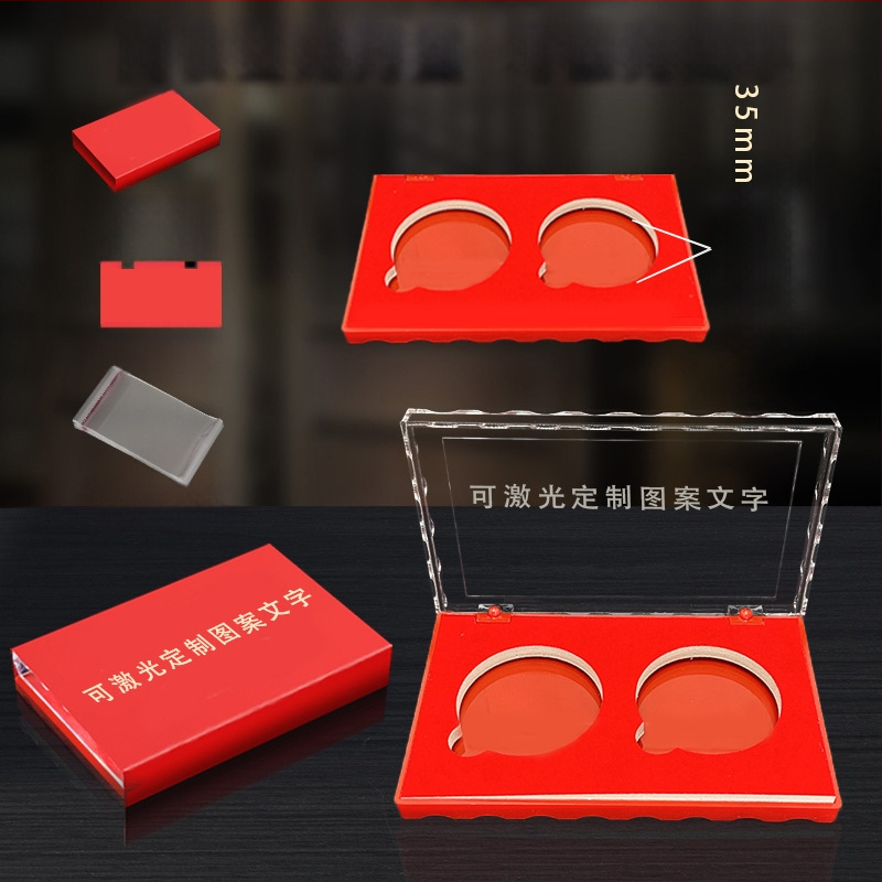 Уен Чуанг Две акрилни кутии за опаковане на монети 40 мм 35 мм възпоменателен медальон за монети Външна кутия с лазерно гравиране