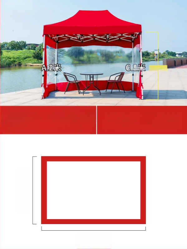 Kültéri négylábú sátorszövet, visszahúzható, négysarkú esernyő, átlátszó esernyőszövet, vastagított, szélálló, vízálló szélállványos ponyva