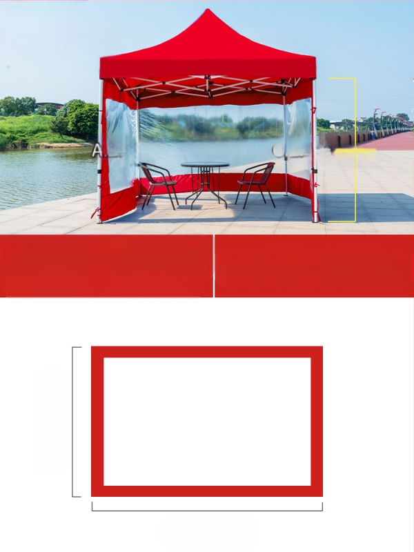 Kültéri négylábú sátorszövet, visszahúzható, négysarkú esernyő, átlátszó esernyőszövet, vastagított, szélálló, vízálló szélállványos ponyva