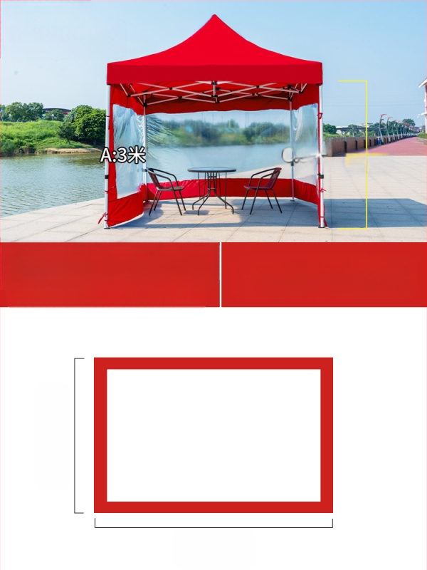 Kültéri négylábú sátorszövet, visszahúzható, négysarkú esernyő, átlátszó esernyőszövet, vastagított, szélálló, vízálló szélállványos ponyva