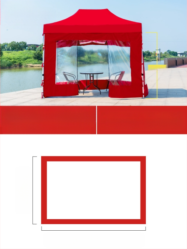 Kültéri négylábú sátorszövet, visszahúzható, négysarkú esernyő, átlátszó esernyőszövet, vastagított, szélálló, vízálló szélállványos ponyva