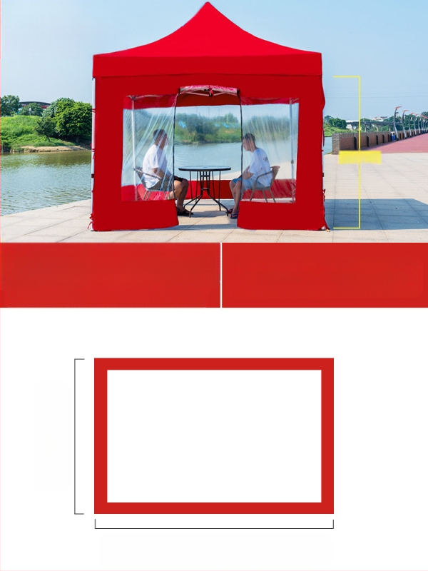 Kültéri négylábú sátorszövet, visszahúzható, négysarkú esernyő, átlátszó esernyőszövet, vastagított, szélálló, vízálló szélállványos ponyva