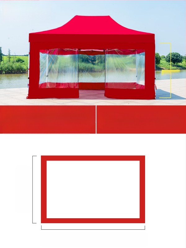 Kültéri négylábú sátorszövet, visszahúzható, négysarkú esernyő, átlátszó esernyőszövet, vastagított, szélálló, vízálló szélállványos ponyva