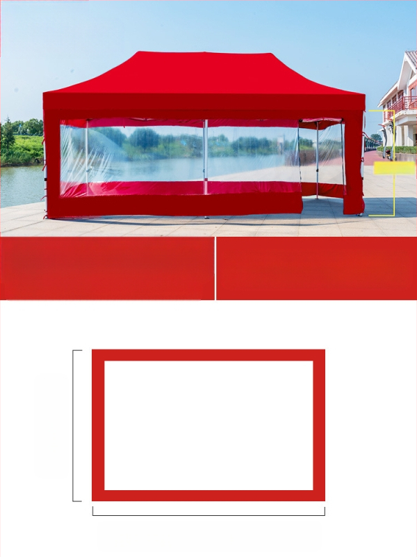 Kültéri négylábú sátorszövet, visszahúzható, négysarkú esernyő, átlátszó esernyőszövet, vastagított, szélálló, vízálló szélállványos ponyva