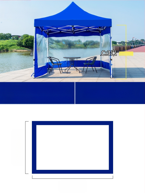 Kültéri négylábú sátorszövet, visszahúzható, négysarkú esernyő, átlátszó esernyőszövet, vastagított, szélálló, vízálló szélállványos ponyva