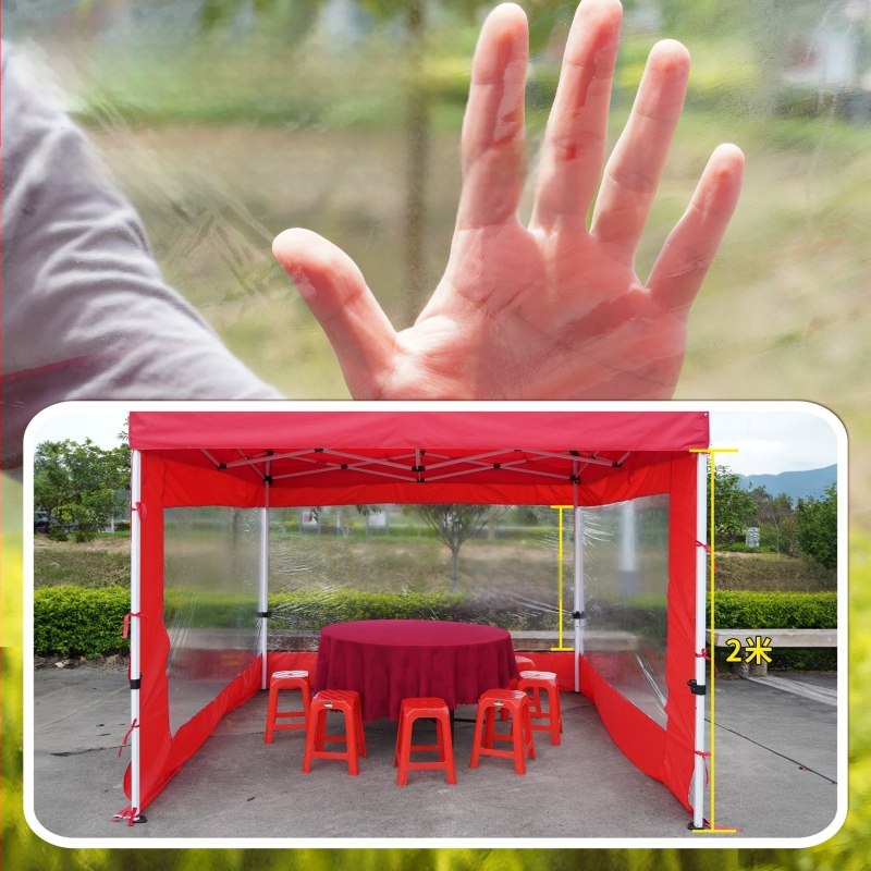 Kültéri négylábú sátorszövet, visszahúzható, négysarkú esernyő, átlátszó esernyőszövet, vastagított, szélálló, vízálló szélállványos ponyva