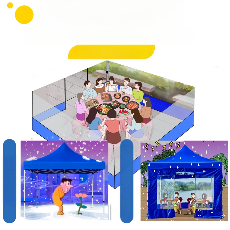 Kültéri négylábú sátorszövet, visszahúzható, négysarkú esernyő, átlátszó esernyőszövet, vastagított, szélálló, vízálló szélállványos ponyva