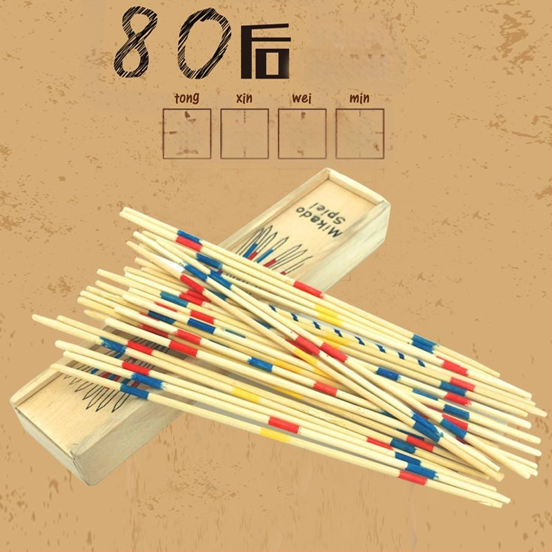 Класически дървен пъзел, носталгична игра родител-дете, 80 играчки, дървена интерактивна детска маса, бамбукова пръчка