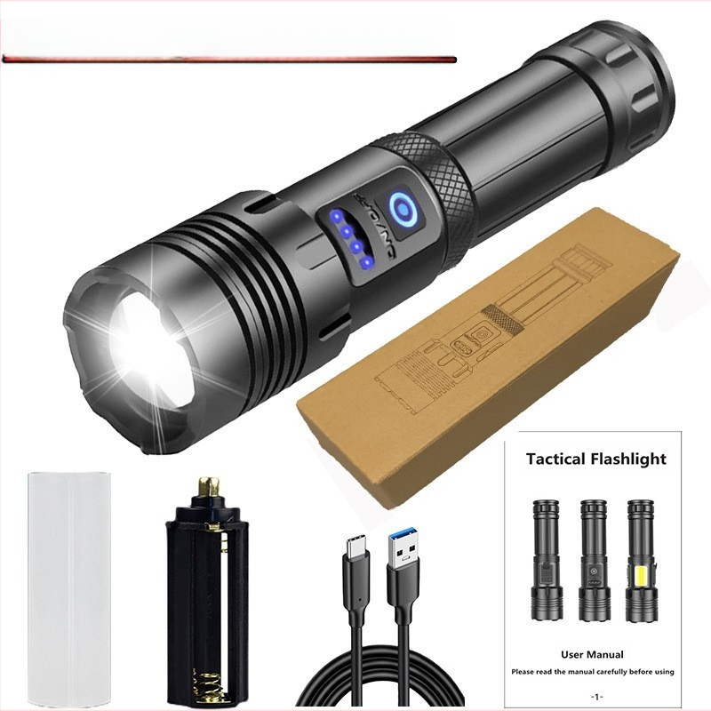 Határokon átnyúló új teleszkópos zoom P70 erős zseblámpa LED kültéri multifunkciós P90 erős újratölthető zseblámpa