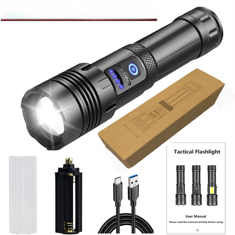 Határokon átnyúló új teleszkópos zoom P70 erős zseblámpa LED kültéri multifunkciós P90 erős újratölthető zseblámpa