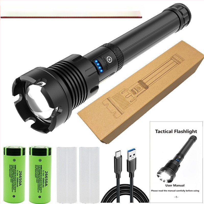 Határokon átnyúló új teleszkópos zoom P70 erős zseblámpa LED kültéri multifunkciós P90 erős újratölthető zseblámpa