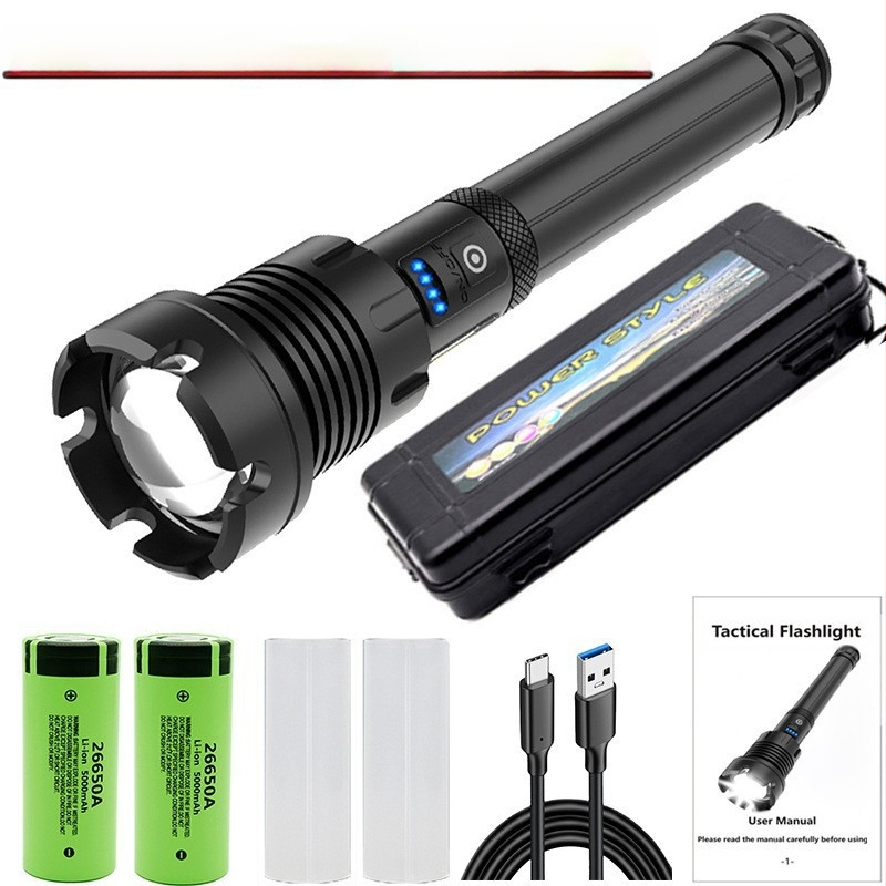 Határokon átnyúló új teleszkópos zoom P70 erős zseblámpa LED kültéri multifunkciós P90 erős újratölthető zseblámpa