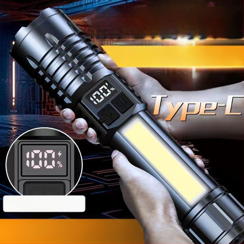 Határokon átnyúló kültéri zseblámpa járőr reflektorfény nagy hatótávolságú, erős fényű, hordozható, újratölthető, zoom fehér lézerfény