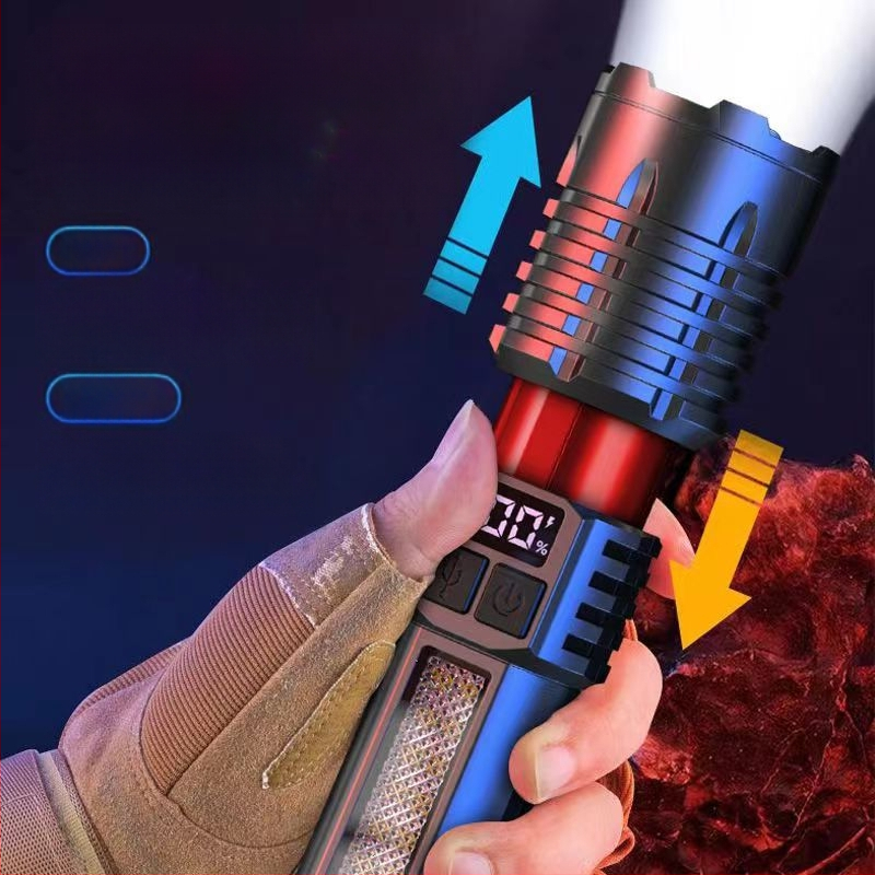 Határokon átnyúló kültéri zseblámpa járőr reflektorfény nagy hatótávolságú, erős fényű, hordozható, újratölthető, zoom fehér lézerfény