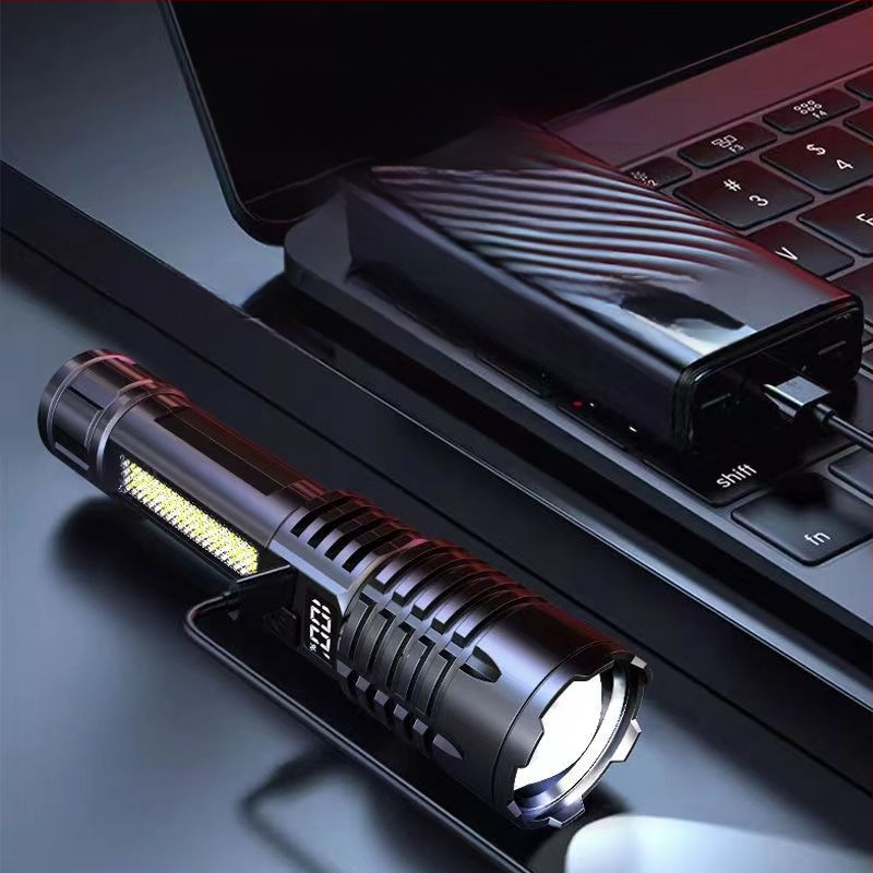 Határokon átnyúló kültéri zseblámpa járőr reflektorfény nagy hatótávolságú, erős fényű, hordozható, újratölthető, zoom fehér lézerfény