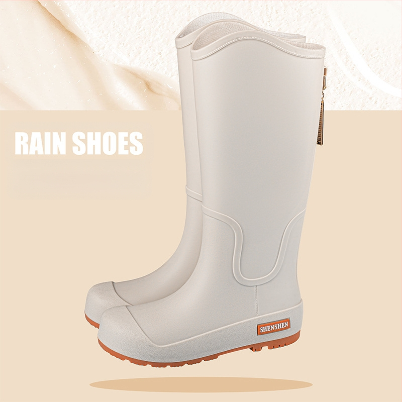 Guminiai batai moterims, aukšti suaugusiųjų madingi vandens batai, neslystantys ilgi guminiai batai, moteriški lauko vandeniui atsparūs vandens batai su vilnos pamušalu, darbo guminiai batai
