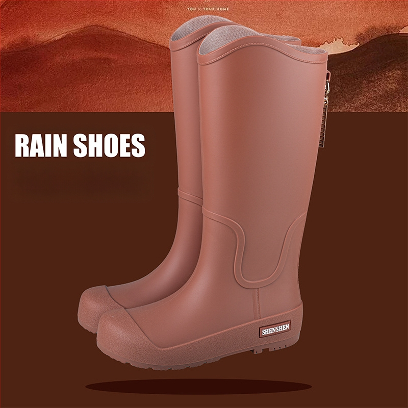 Guminiai batai moterims, aukšti suaugusiųjų madingi vandens batai, neslystantys ilgi guminiai batai, moteriški lauko vandeniui atsparūs vandens batai su vilnos pamušalu, darbo guminiai batai