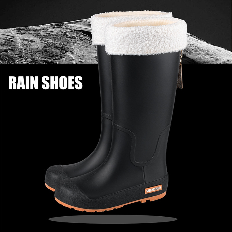 Guminiai batai moterims, aukšti suaugusiųjų madingi vandens batai, neslystantys ilgi guminiai batai, moteriški lauko vandeniui atsparūs vandens batai su vilnos pamušalu, darbo guminiai batai