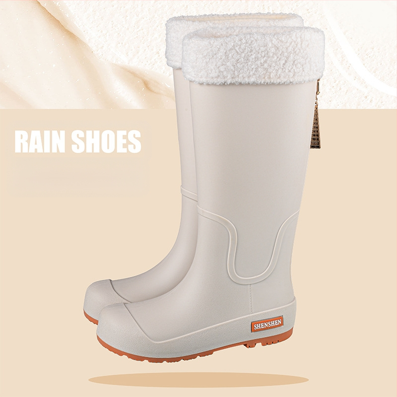 Guminiai batai moterims, aukšti suaugusiųjų madingi vandens batai, neslystantys ilgi guminiai batai, moteriški lauko vandeniui atsparūs vandens batai su vilnos pamušalu, darbo guminiai batai