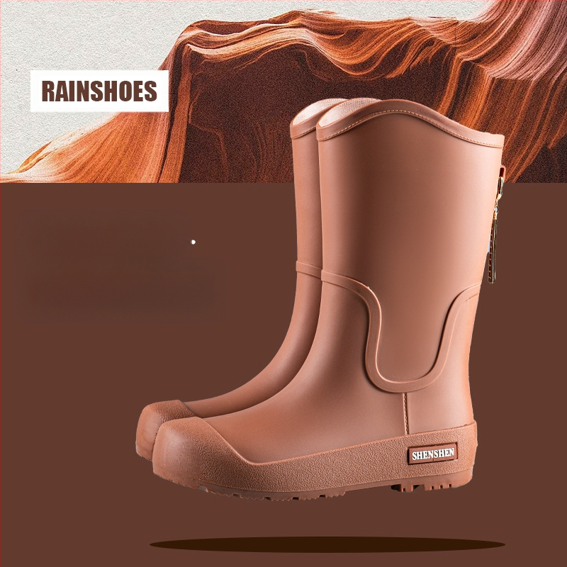 Guminiai batai moterims, aukšti suaugusiųjų madingi vandens batai, neslystantys ilgi guminiai batai, moteriški lauko vandeniui atsparūs vandens batai su vilnos pamušalu, darbo guminiai batai