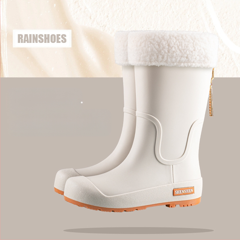 Guminiai batai moterims, aukšti suaugusiųjų madingi vandens batai, neslystantys ilgi guminiai batai, moteriški lauko vandeniui atsparūs vandens batai su vilnos pamušalu, darbo guminiai batai