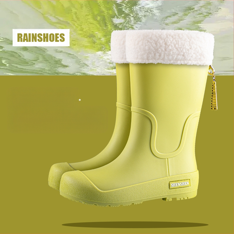 Guminiai batai moterims, aukšti suaugusiųjų madingi vandens batai, neslystantys ilgi guminiai batai, moteriški lauko vandeniui atsparūs vandens batai su vilnos pamušalu, darbo guminiai batai