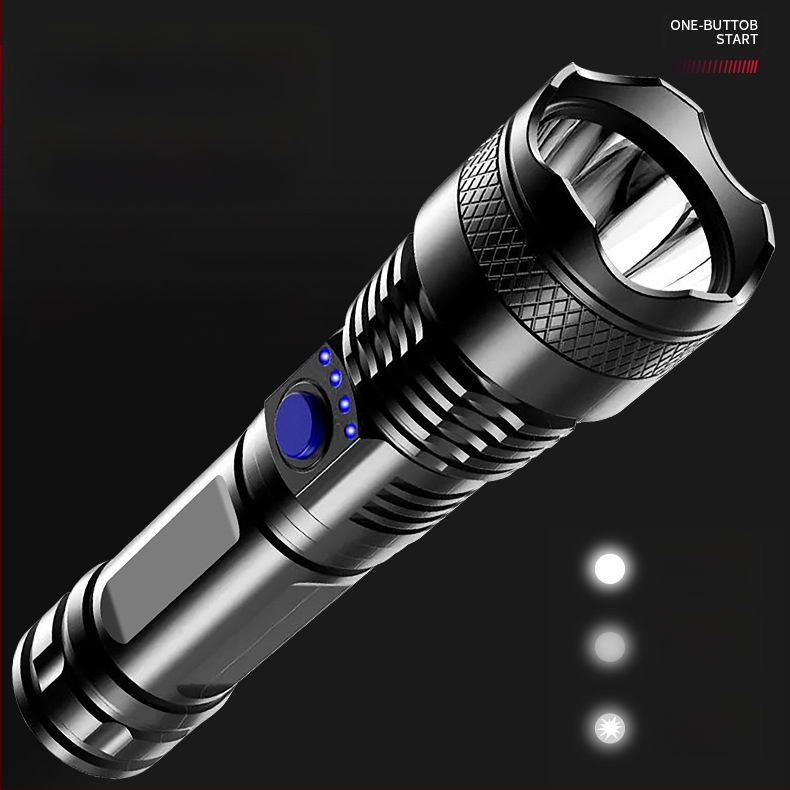 Határokon átnyúló ABS zseblámpa USB töltő teljesítmény kijelző otthoni kültéri hordozható éjszakai horgászat kemping erős zseblámpa