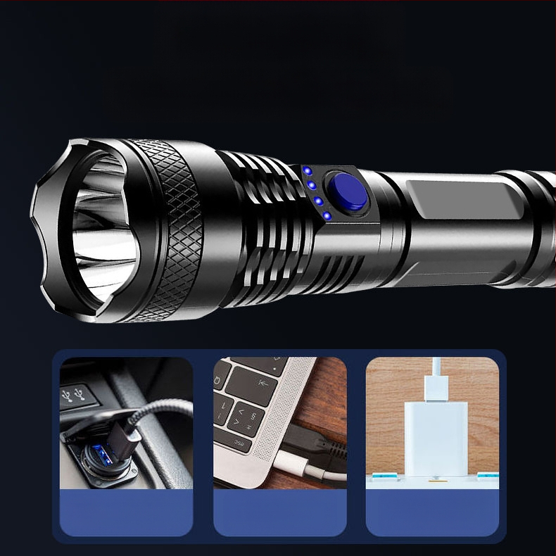 Határokon átnyúló ABS zseblámpa USB töltő teljesítmény kijelző otthoni kültéri hordozható éjszakai horgászat kemping erős zseblámpa