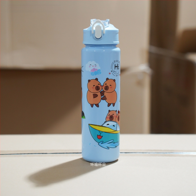 „Capibala“ vidutinio dydžio puodelis, mielas meškiuko formos šiaudelis, vandens puodelis studentams, šokinėjantis animacinių filmukų sportinis puodelis su virvele