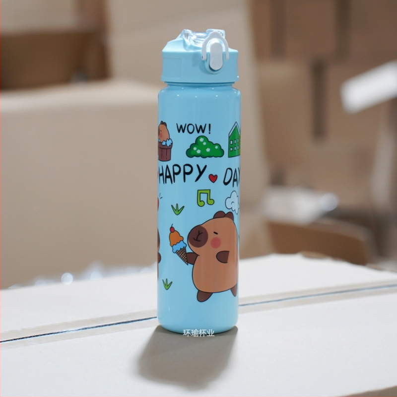 „Capibala“ vidutinio dydžio puodelis, mielas meškiuko formos šiaudelis, vandens puodelis studentams, šokinėjantis animacinių filmukų sportinis puodelis su virvele