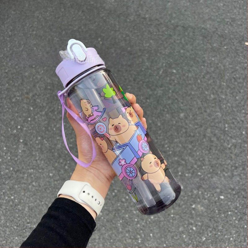 „Capibala“ vidutinio dydžio puodelis, mielas meškiuko formos šiaudelis, vandens puodelis studentams, šokinėjantis animacinių filmukų sportinis puodelis su virvele