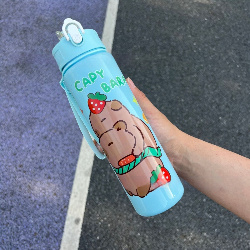 „Capibala“ vidutinio dydžio puodelis, mielas meškiuko formos šiaudelis, vandens puodelis studentams, šokinėjantis animacinių filmukų sportinis puodelis su virvele