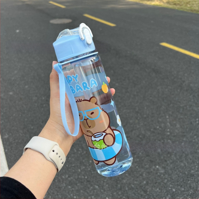 „Capibala“ vidutinio dydžio puodelis, mielas meškiuko formos šiaudelis, vandens puodelis studentams, šokinėjantis animacinių filmukų sportinis puodelis su virvele