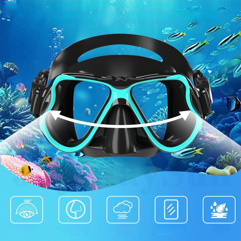 Brīvās niršanas sejas spoguļa deguna aizsardzība, ūdensizturīga un hermētiska, integrēta puse sejas, rūdīta stikla un silikona aizsargbrilles, niršanas aizsargbrilles