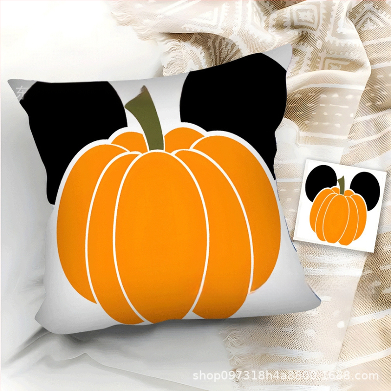 TEMU népszerű rajzfilmmintás rövid plüss párnahuzat Halloween sorozat otthoni puha és kényelmes négyzet alakú párnahuzat