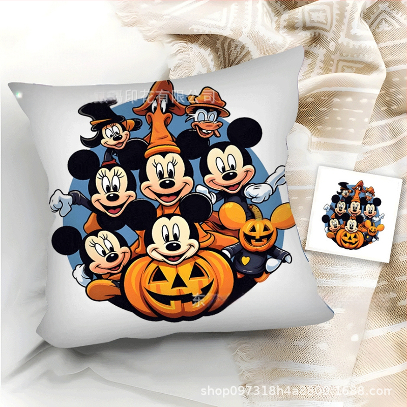 TEMU népszerű rajzfilmmintás rövid plüss párnahuzat Halloween sorozat otthoni puha és kényelmes négyzet alakú párnahuzat